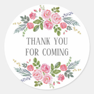 Floral Bedankt voor je komst. Roze roos baby showe Ronde Sticker