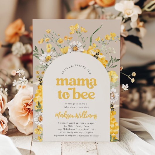 Floral Bee Baby shower Invitation Kaart