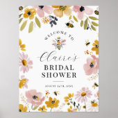 Floral Bee Bridal Shower Welcome Sign Poster (Voorkant)