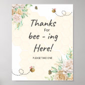 Floral Bee dank u voor het zijn hier teken Poster (Voorkant)