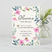 Floral Bee eerste verjaardag Kaart (Staand voorkant)