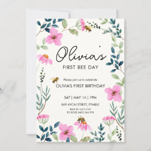 Floral Bee eerste verjaardag Kaart