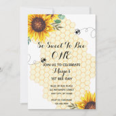 Floral bee first bee day Birthday Invitation Kaart (Voorkant)