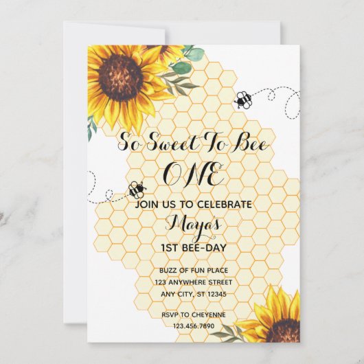 Floral bee first bee day Birthday Invitation Kaart (Voorkant)