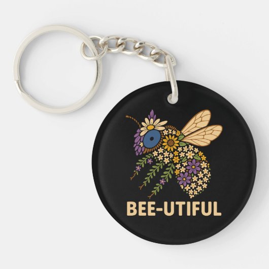 Floral Bee Fusion Bijen-Nuttig Sleutelhanger (Voorkant)