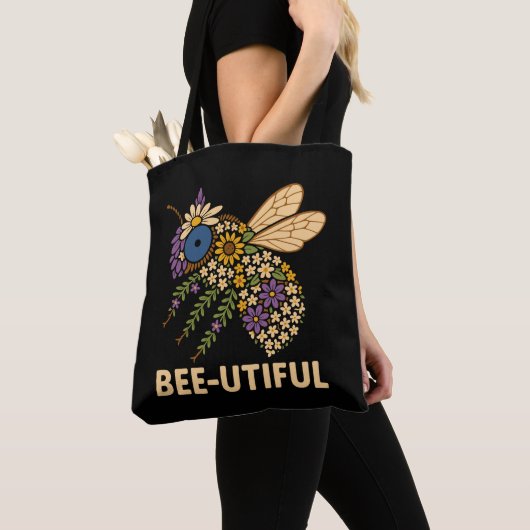 Floral Bee Fusion Bijen-Nuttig Tote Bag (Dichtbij)