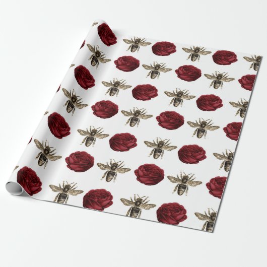 Floral Bee Gift Cadeaupapier (Uitgerold)