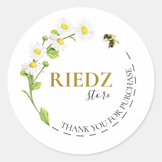Floral Bee Hartelijk dank Ronde Sticker (Voorkant)