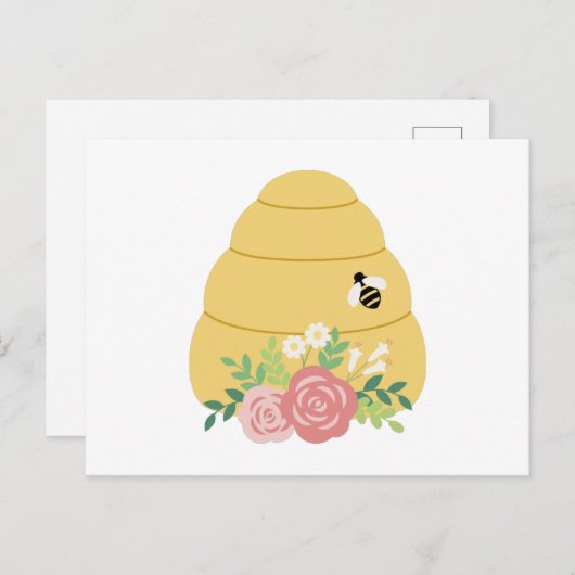 Floral Bee Hive Briefkaart (Voorkant / Achterkant)