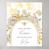 Floral bee hoeveel kisses vrijgezellenfeest spel poster (Voorkant)