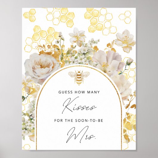 Floral bee hoeveel kisses vrijgezellenfeest spel poster (Voorkant)
