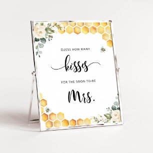 Floral bee hoeveel kisses vrijgezellenfeest spel poster