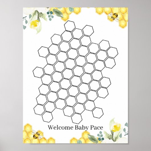 Floral Bee Honeycomb Baby shower Guestbook Poster (Voorkant)