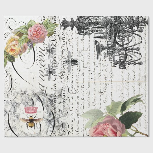 Floral Bee Script Wrapping Paper Cadeaupapier (Vlak)