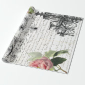 Floral Bee Script Wrapping Paper Cadeaupapier (Uitgerold)