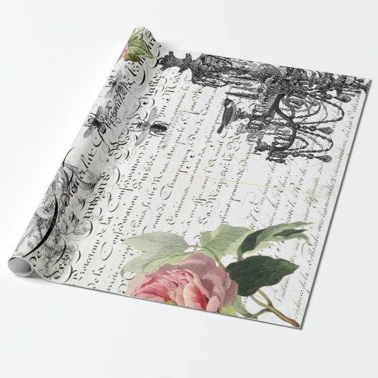 Floral Bee Script Wrapping Paper Cadeaupapier (Uitgerold)