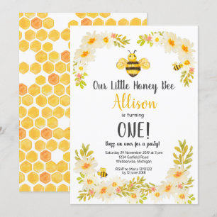 Floral Bee Verjaardag Uitnodiging