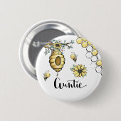 Floral Beehive Honey Bee Baby shower Auntie Ronde Button 5,7 Cm (Voorkant /achterkant)