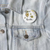 Floral Beehive Honey Bee Baby shower Auntie Ronde Button 5,7 Cm (In situ)