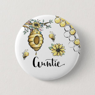 Floral Beehive Honey Bee Baby shower Auntie Ronde Button 5,7 Cm