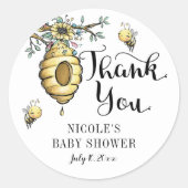 Floral Beehive Honey Bee Girl Baby shower Ronde Sticker (Voorkant)