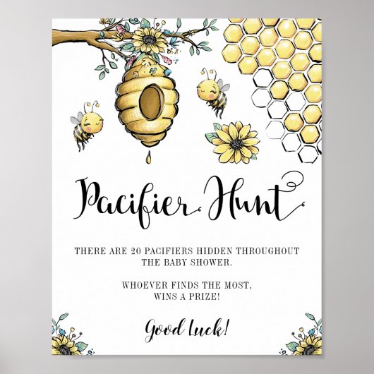 Floral Beehive Honey Bee Pacifier Hunt Poster (Voorkant)