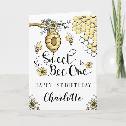 Floral Beehive Honey So Sweet Bee 1e verjaardag Kaart (Voorkant)