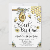 Floral Beehive Honey So Sweet Bee 1e verjaardag Kaart (Voorkant)