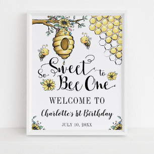 Floral Beehive Honey So Sweet Bee 1e verjaardag Poster