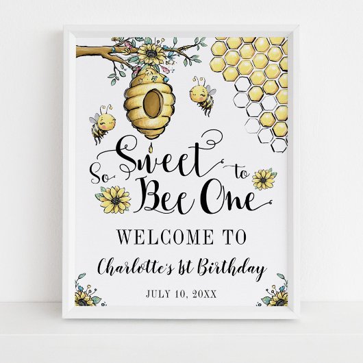 Floral Beehive Honey So Sweet Bee 1e verjaardag Poster