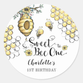Floral Beehive Honey So Sweet Bee 1e verjaardag Ronde Sticker