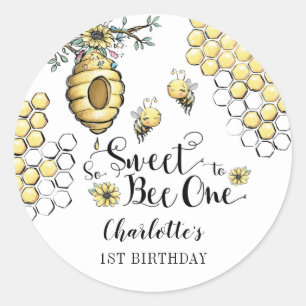 Floral Beehive Honey So Sweet Bee 1e verjaardag Ronde Sticker