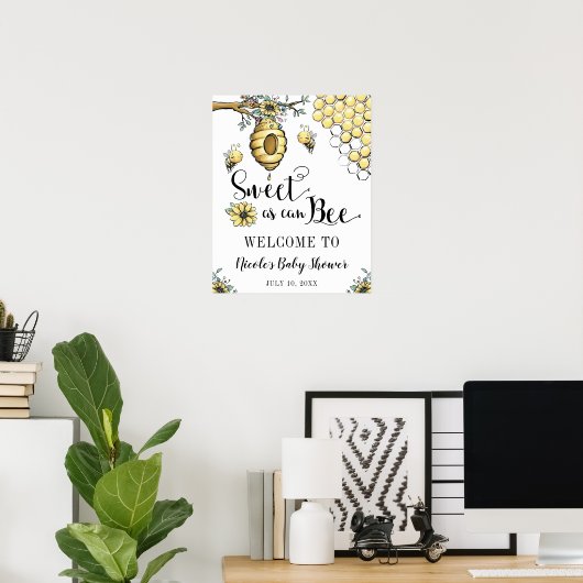 Floral Beehive Honey Sweet Bee Baby shower Welkom Poster (Thuiskantoor)