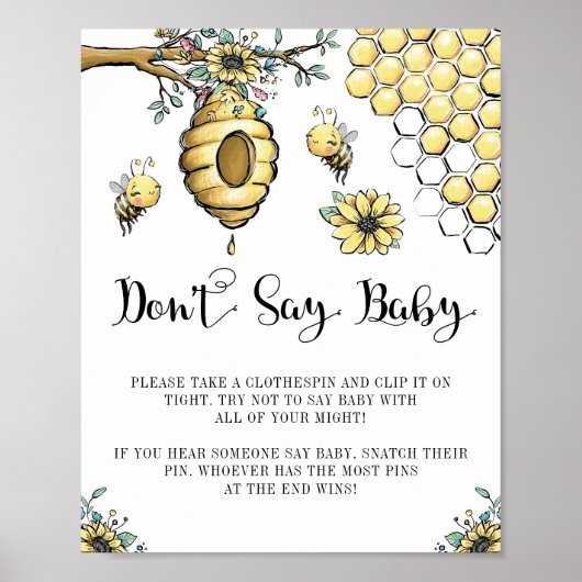 Floral Beehive Honey Sweet Bee Zeg geen Baby Poster (Voorkant)