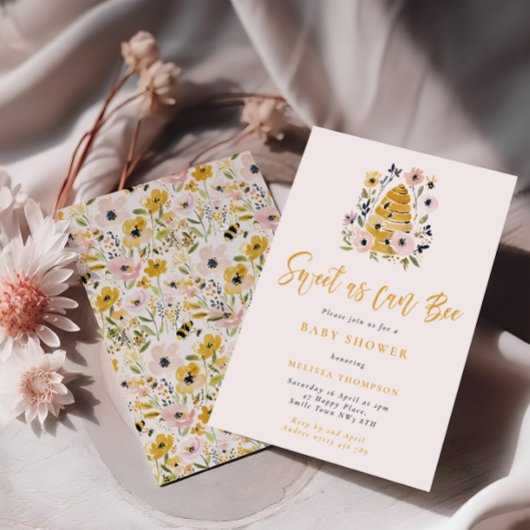Floral Beehive Sweet As Can Bee Baby Shower Kaart