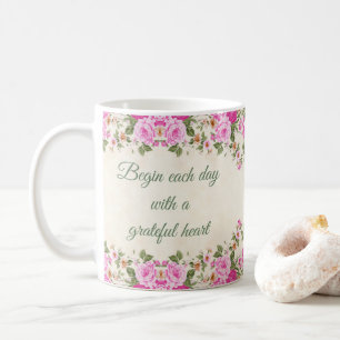 Floral "Begin elke dag met een dankbaar hart" Mok