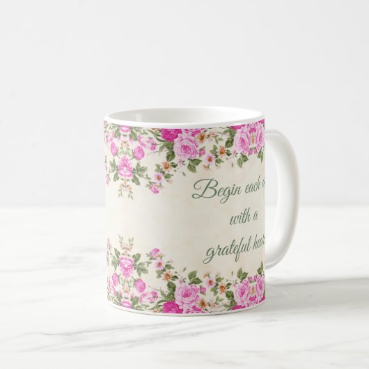 Floral "Begin elke dag met een dankbaar hart" Mok (Voorkant rechts)