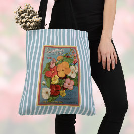 Floral Begonias Pink 1902 Seed Packet Blue Stripes Tote Bag