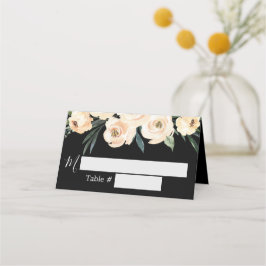 Floral Beige Black Wedding Place Card Plaatskaartje
