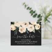 Floral Beige Blush Gold op Black Save the Date Aankondiging (Staand voorkant)