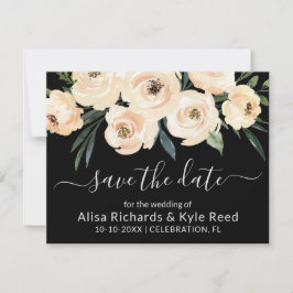 Floral Beige Blush Gold op Black Save the Date Aankondiging