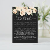 Floral Beige Blush Gold op Black Wedding Details Informatiekaartje (Staand voorkant)
