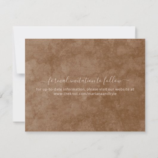 Floral Beige Blush Gold op Brown Save the Date Aankondiging (Achterkant)