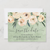 Floral Beige Blush Gold op Green Save the Date Aankondiging (Voorkant)