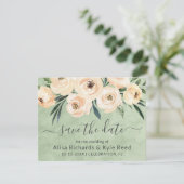 Floral Beige Blush Gold op Green Save the Date Aankondiging (Staand voorkant)