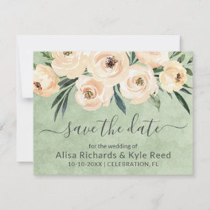 Floral Beige Blush Gold op Green Save the Date Aankondiging