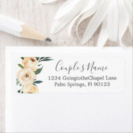 Floral Beige Blush Gold op White Return Address Etiket