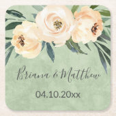 Floral Beige Blush on Green Wedding Kartonnen Onderzetters (Voorkant)