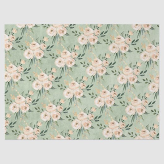 Floral Beige Blush on Green Wedding Tissuepapier (Voorkant)