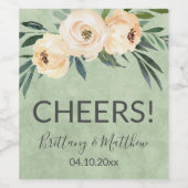 Floral Beige Blush on Green Wedding Wijn Etiket (Enkel label)